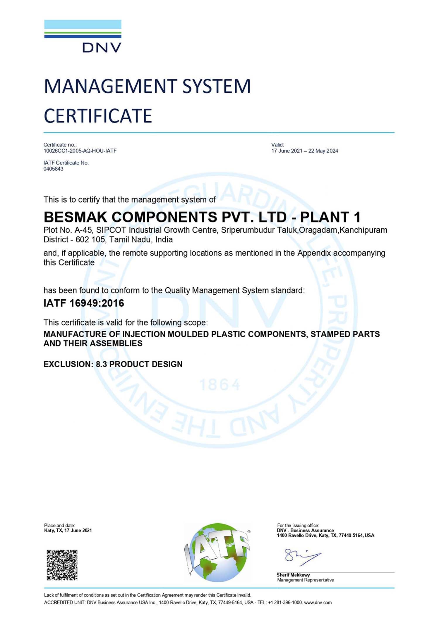 Quality Certificate (Chennai)